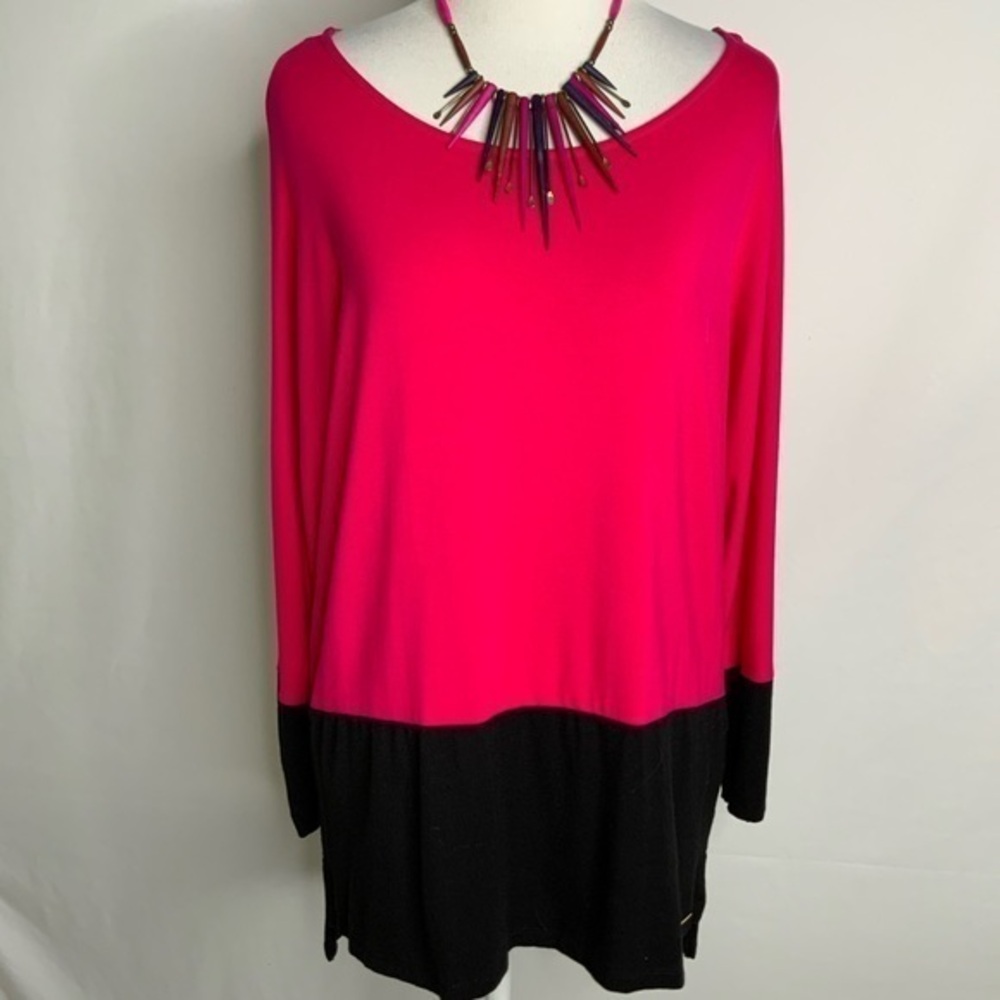 Calvin Klein Pink & Black Pullover Round Neck Long Zipper Sleeves M